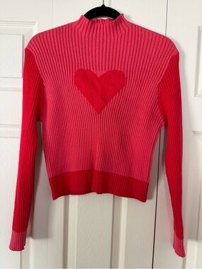Krush Kandy Pink & Red Heart Ribbed Knit Sweater - Women's